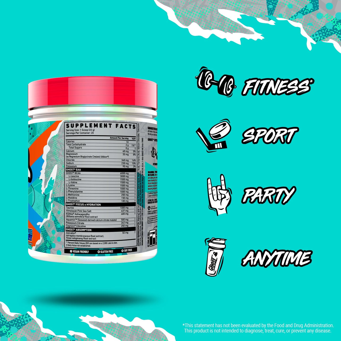 GHOST Intra Workout Powder, Welch's Grape - BCAAs &, EAAs, Nootropics & Hydration - Essential & Branch Chain Amino Acids Supports Muscle Recovery & Focus - Pre, Intra & Post Workout Powders