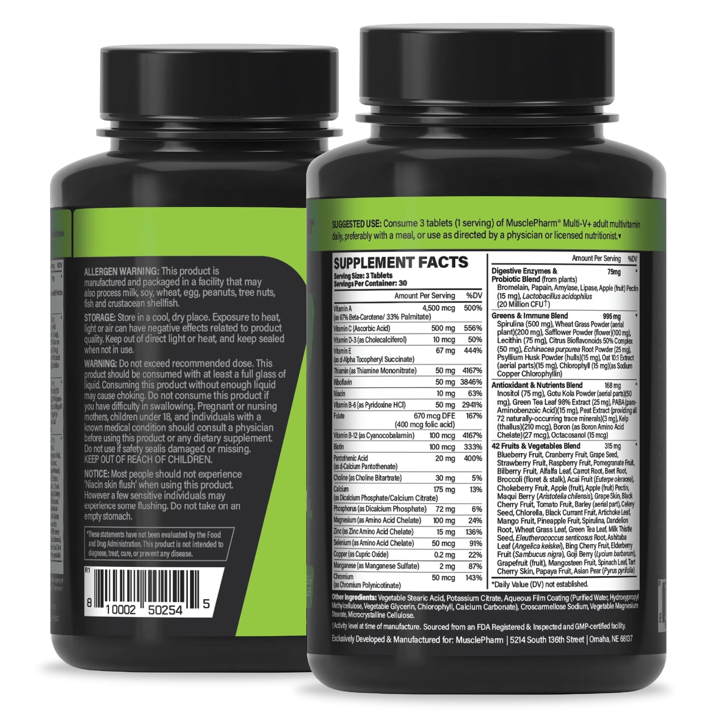 Muscle Pharm Essentials Multi-V+, The Athlete's Multi-Vitamin, Enhanced Energy, Performance & Immune Health, Daily Multivitamin for Men & Women with Minerals Plus Probiotics, 90 Tablets, 30 Servings
