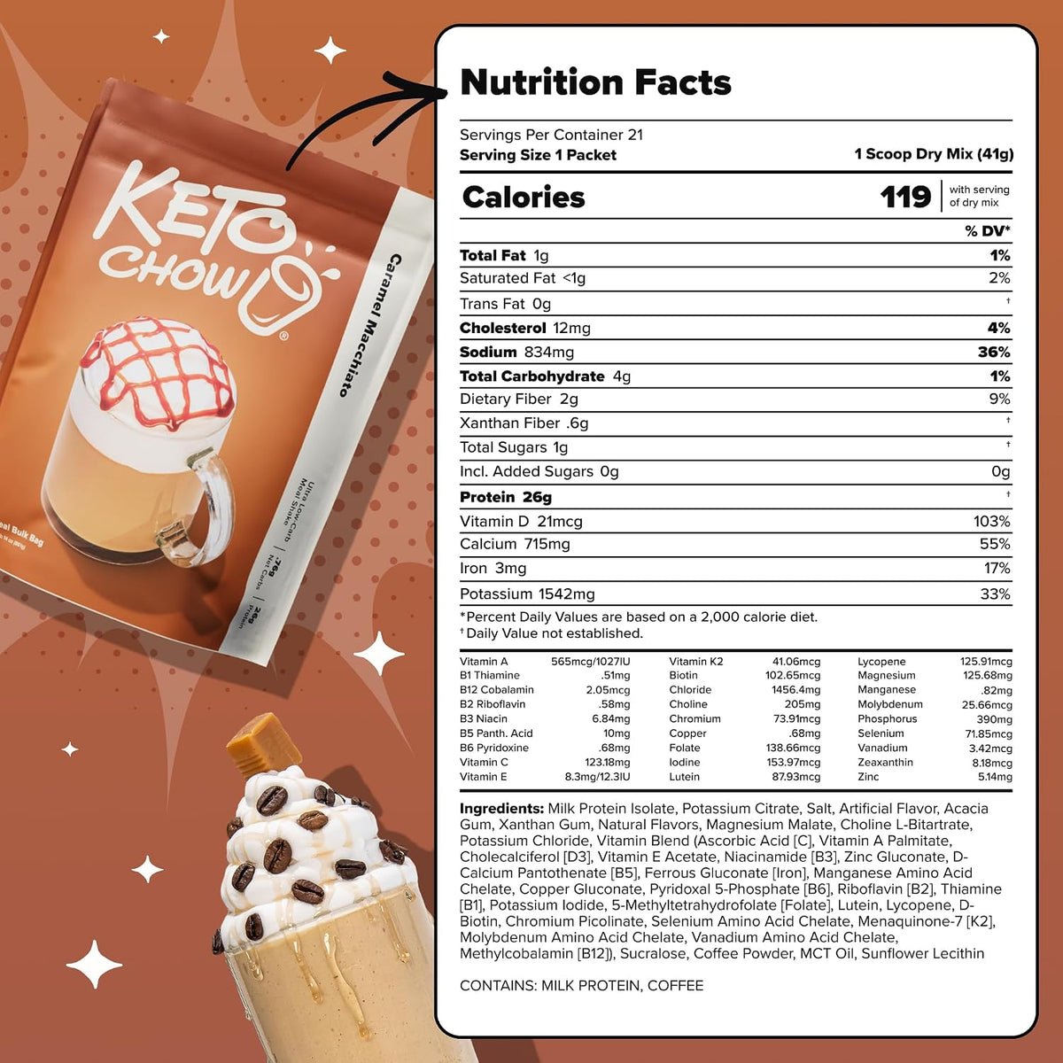 Keto Chow Chocolate Meal Replacement Shake Powder, 21 Meals