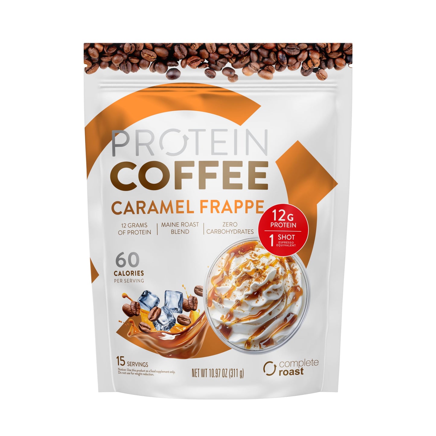 High Protein Complete Roast French Vanilla Coffee, 16 g of Quality Protein, 0 g Carbs, Zero Sugar, 1 Shots of Espresso, Keto Friendly, All Natural, 15 Servings, 12.7 Oz