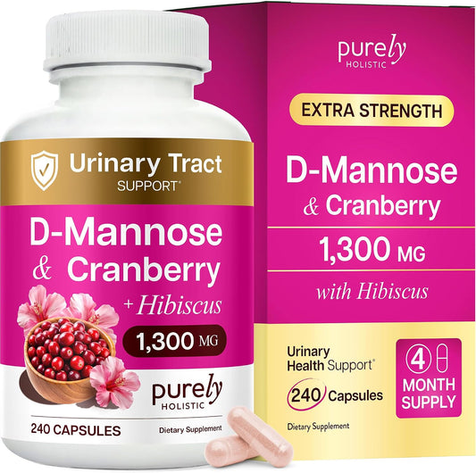 D Mannose with Cranberry, Drug-Free Urinary Tract Health Support, 240 Ct | Evidence-Based DMannose 1300mg for Urinary & Bladder Health for Women, D Mannose Supplements for Women & Men, 4 Month Supply