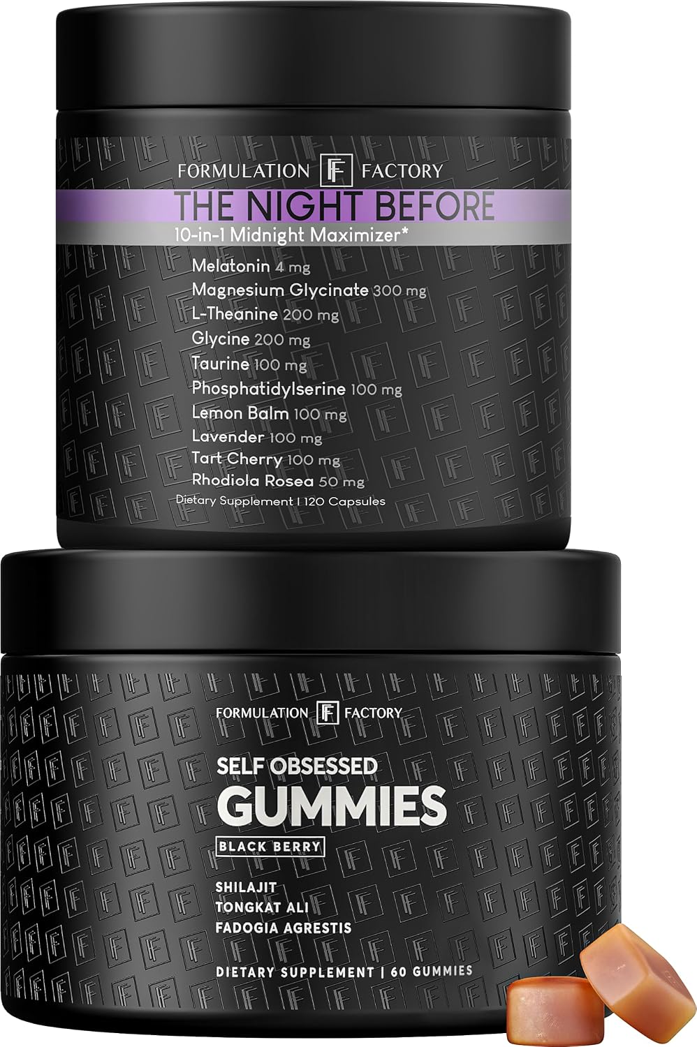 Formulation Factory Self Obsessed Shilajit Gummies x The Night Before (Bundle) – Men's Day & Night Stack: Testosterone Booster + Magnesium Sleep Supplement with Shilajit, Tongkat Ali & Melatonin