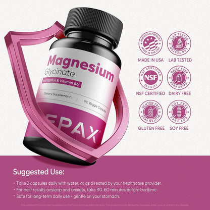 Magnesium Glycinate 300mg - High Absorption Chelated Magnesium Supplement for Sleep, Muscle Relaxation & Leg Cramps, with Vitamin B6 & Astragalus, Vegan, Non-GMO, Gluten-Free, 90 Capsules, Made in USA