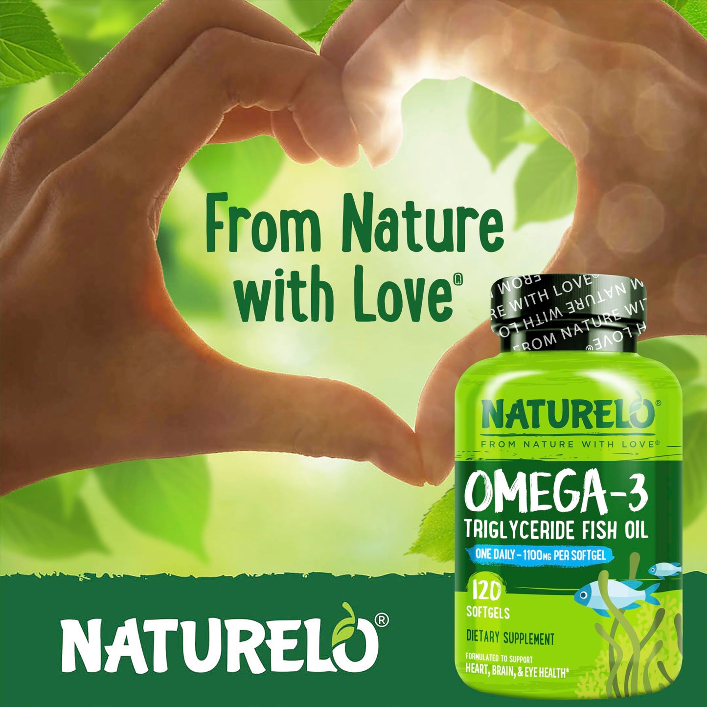 NATURELO Burpless Omega 3 Fish Oil Supplement - 1100mg Triglyceride Omega-3, EPA + DHA, Liquid Fish Oil for Heart, Eye, Brain, Joint Health - 120 Softgels, 4 Months Supply