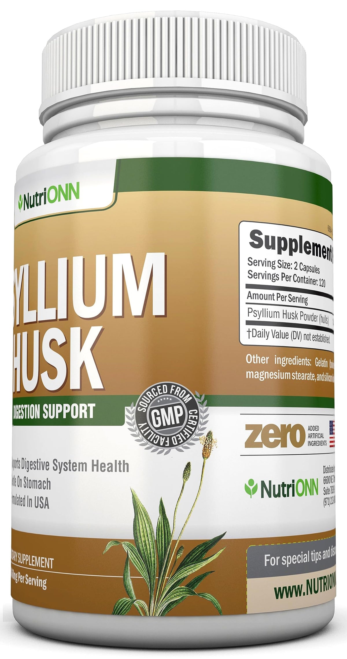 NutriONN PSYLLIUM Husk Capsules - 1450mg Per Serving - 240 Capsules - Double Strength