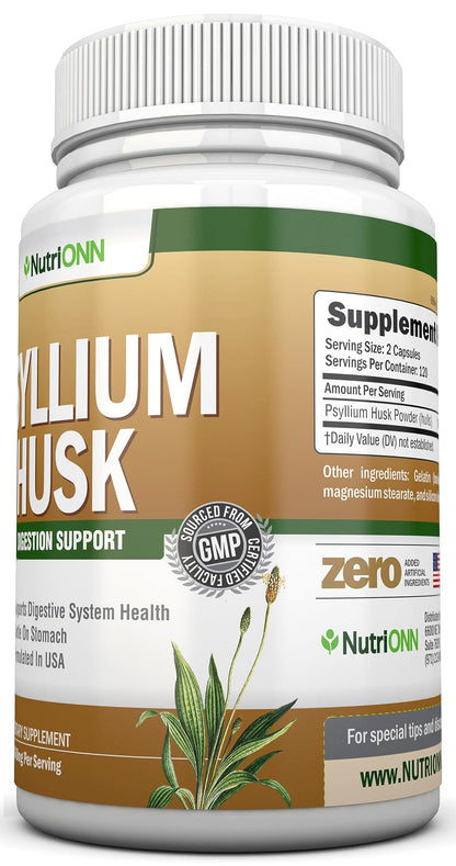 NutriONN PSYLLIUM Husk Capsules - 1450mg Per Serving - 240 Capsules - Double Strength