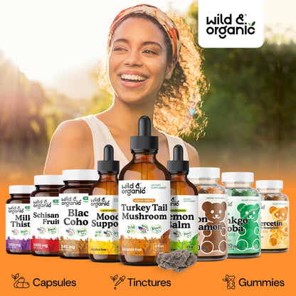 Wild & Organic Turkey Tail Mushroom Tincture - Immune Support Drops with Turkey Tail Extract - Liquid Mushroom Supplement for Gut Support - Vegan, Sugar & Alcohol-Free - 4 fl oz
