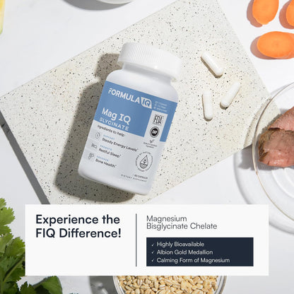 Formula IQ - Mag IQ Glycinate - Magnesium Bisglycinate Chelate TRAACS - High Absorption Magnesium Glycinate Supplement - Sleep, Daily Energy, & Bone Wellness - 60 Capsules