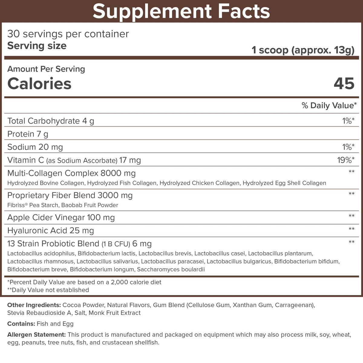SkinnyFit Super Youth Chocolate Multi-Collagen Peptides + Probiotics, Baobab Fiber