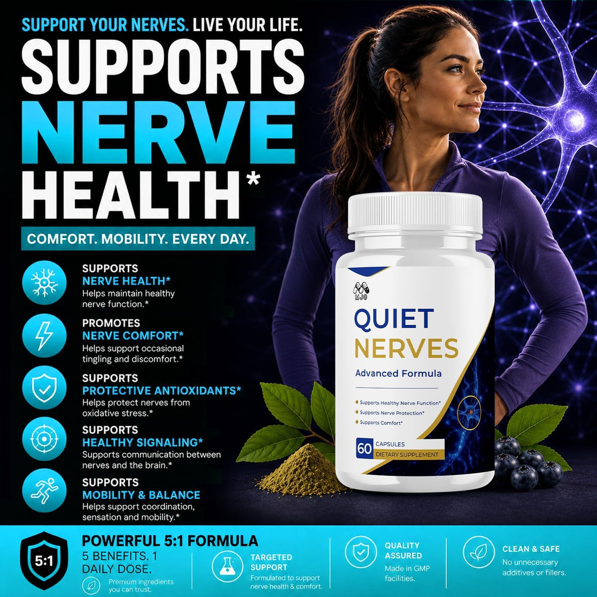 (2 Pack) Quiet Nerves Capsules, Official Quiet Nerves Pills (120 Capsules)