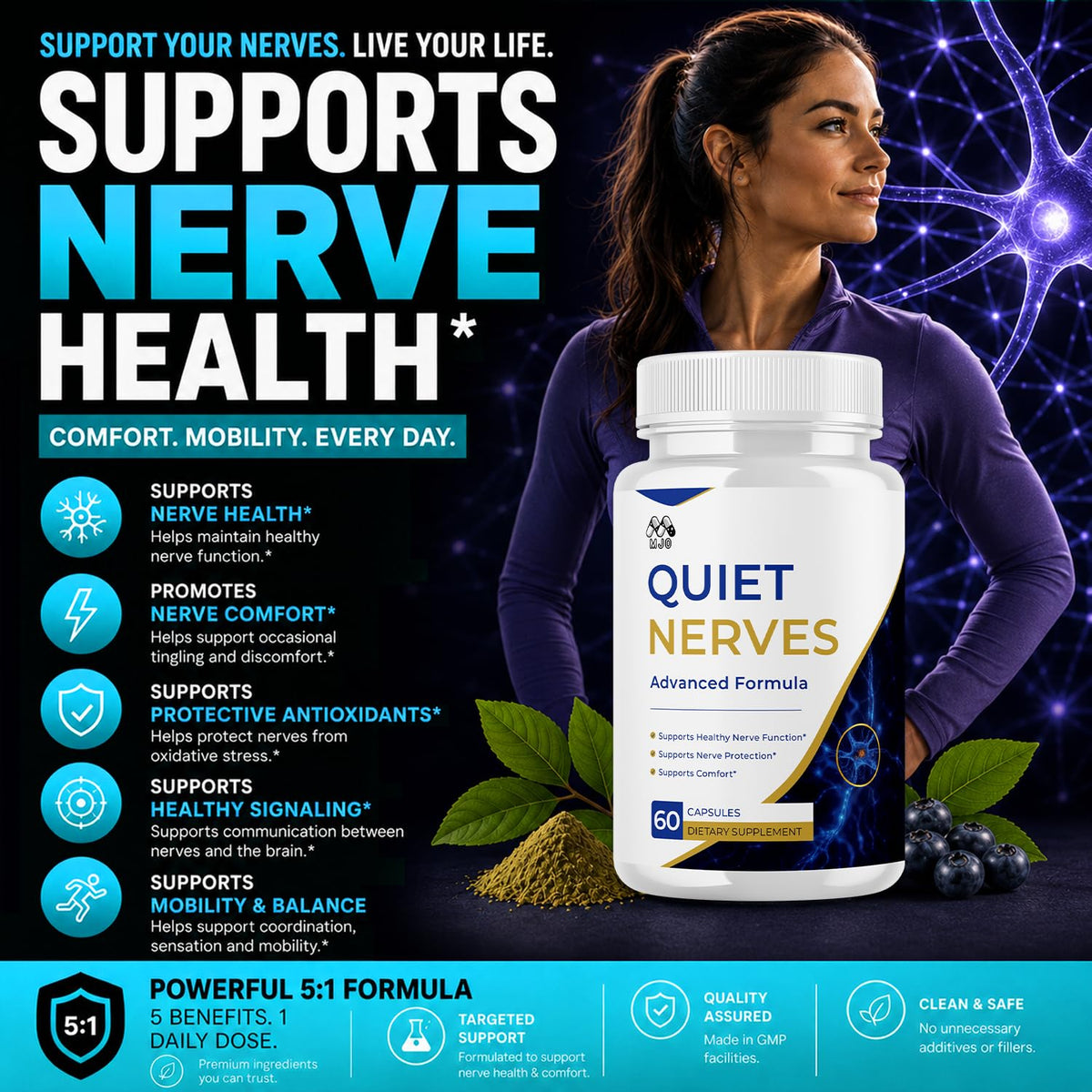 (2 Pack) Quiet Nerves Capsules, Official Quiet Nerves Pills (120 Capsules)