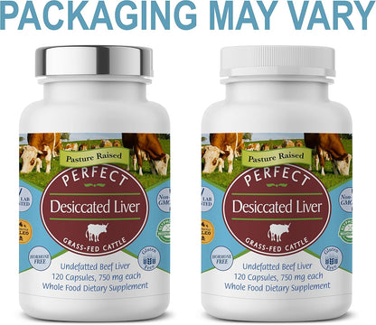 Perfect Supplements – Perfect Desiccated Liver – 120 Capsules - Undefatted Beef Liver – Natural Source of Protein, Iron, Vitamins A & B