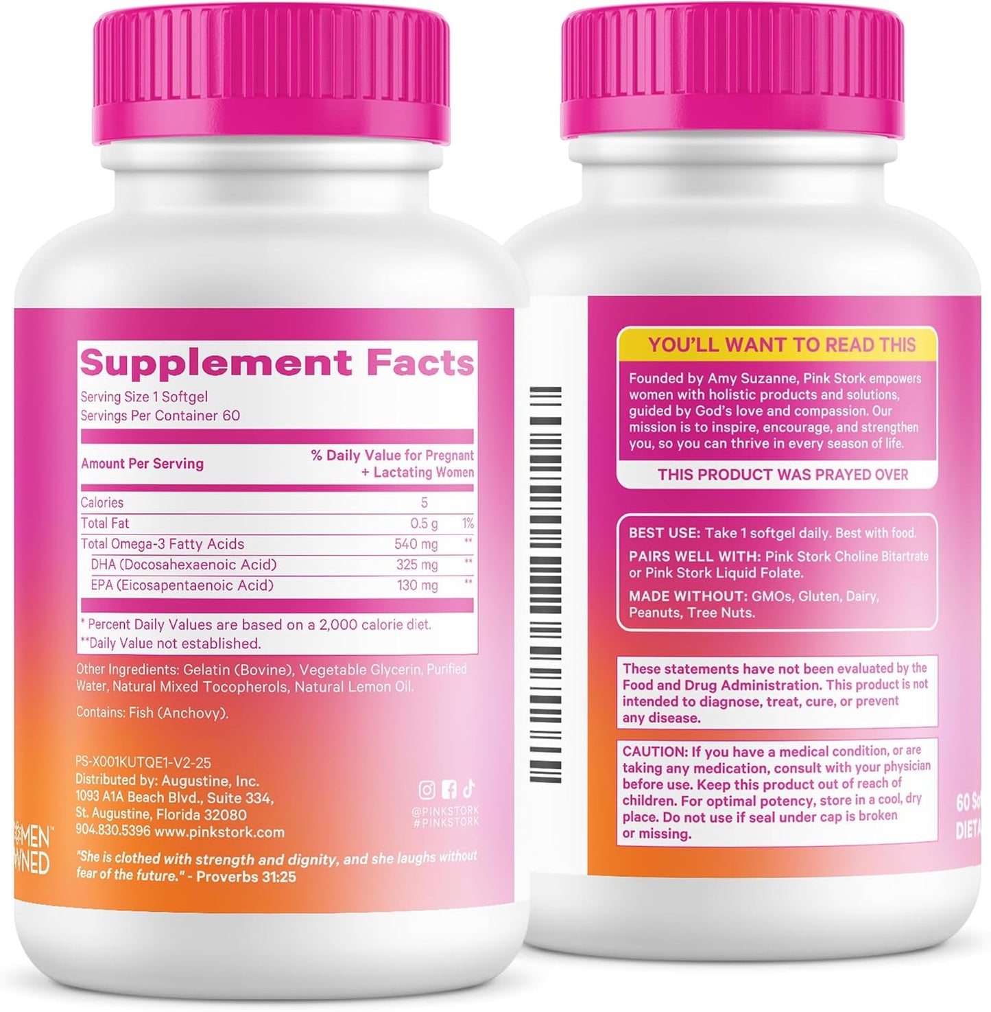 Pink Stork Omega-3 DHA - 540 mg Fish Oil Supplements with DHA and EPA, Prenatal and Postpartum Essentials for Cognitive Health + Fetal Development - 60 Softgels - Packaging May Vary