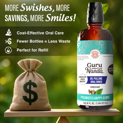 GuruNanda Coconut Oil Pulling Mouthwash with Vitamins, Farmed Mint, 16 oz