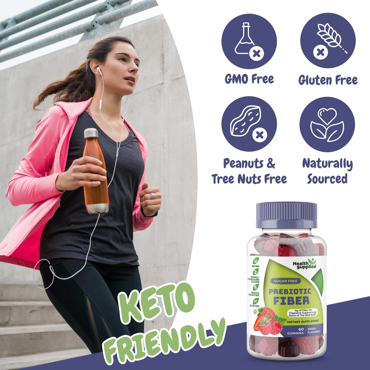 Fiber Prebiotic Gummies Sugar Free, Keto Friendly | Gut Cleansing, Digestive Health