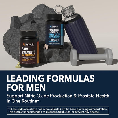 Prostate Health and Nitric Oxide Support Bundle for Active Male Health | Saw Palmetto with Nettle and Pumpkin Capsules & L-Arginine with L-Citrulline Capsules, Bundle for Men, 60 Servings of Each