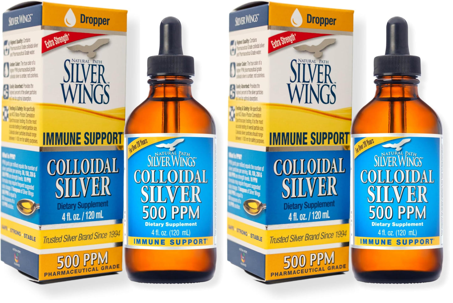 Natural Path Silver Wings Colloidal Silver 500ppm Immune Support Supplement 4 fl. oz. Dropper