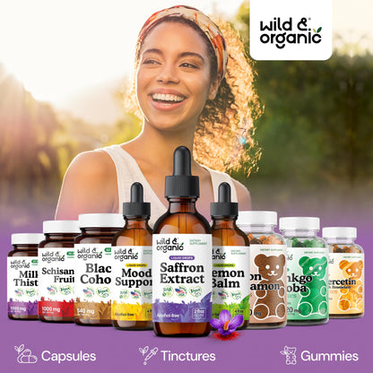Wild & Organic Saffron Supplements 88.5 mg - Mood, Focus & Eye Support - Saffron Extract Liquid Drops - Add to Tea - 5-Month Supply - Crocus Sativus Herb - Vegan, Sugar & Alcohol-Free Tincture - 4 oz