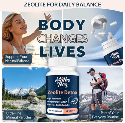 MythoTecq Zeolite Capsules with Activated Charcoal & Bentonite, 90 Count | 2300mg formula featuring zeolite clinoptilolite, activated charcoal and bentonite clay