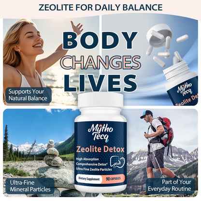 MythoTecq Zeolite Capsules with Activated Charcoal & Bentonite, 90 Count | 2300mg formula featuring zeolite clinoptilolite, activated charcoal and bentonite clay
