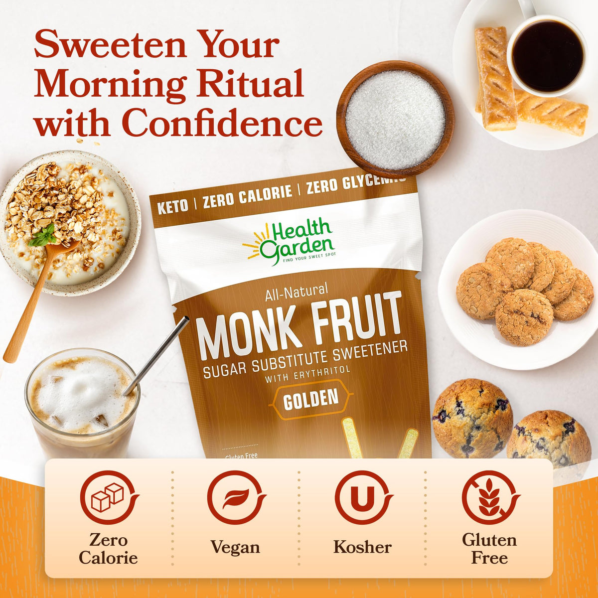 Health Garden Monk Fruit Sweetener, Golden Sugar Substitute - 2.5 lb