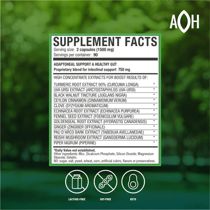 ADAPTOHEAL Intestiplus Adaptogen Gut Support Turmeric (180 Caps)