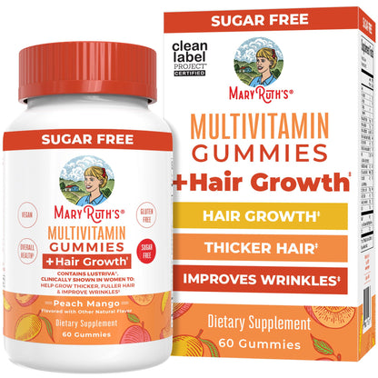 MaryRuth's Multivitamin + Hair Growth Gummies | with Lustriva® | Biotin 10000mcg | B Vitamins | Formulated for Thicker Hair, Wrinkles, Fine Lines, Skin Care | Ages 18+ | 30 Servings