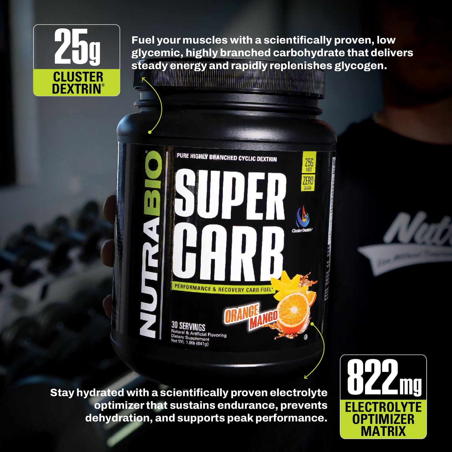 NutraBio Super Carb, Carbohydrate Powder with Cluster Dextrin & Electrolytes, Advanced Carb Supplement Powder for Workout Fuel, Performance, and Muscle Recovery, Cyclic Dextrin, Unflavored, 30 Sv
