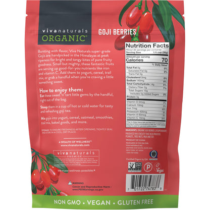 Viva Naturals Organic Dried Goji Berries, 1 lb (454 g) – Non-GMO, Vegan Wolfberries, Perfect for Goji Berry Tea, Smoothies, Baking & Snacking