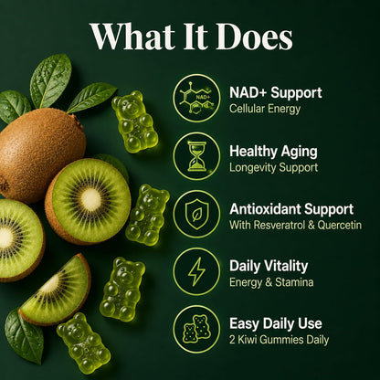 NMN Gummies 500mg with Trans-Resveratrol 200mg, Quercetin, TMG, Vitamin D3 B12, 1480mg NAD+ Supplement, Cellular Energy, Longevity & Healthy Aging Support, Vegan, 60 Kiwi Gummy Bears