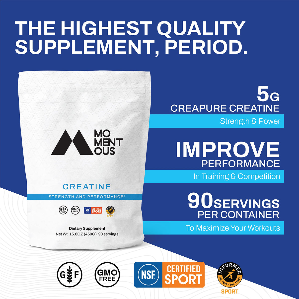 Momentous Creatine, Creapure Performance Creatine Monohydrate Powder 5 Grams
