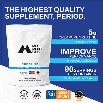 Momentous Creatine, Creapure Performance Creatine Monohydrate Powder 5 Grams