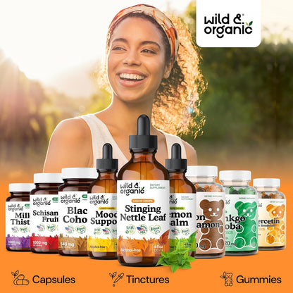 Wild & Organic Stinging Nettle Leaf Tincture - Urinary Tract Support - Stinging Nettle Extract Liquid Drops - Urtica Dioica Supplement - 5-Month Supply - Vegan, Sugar & Alcohol-Free - 4 fl oz