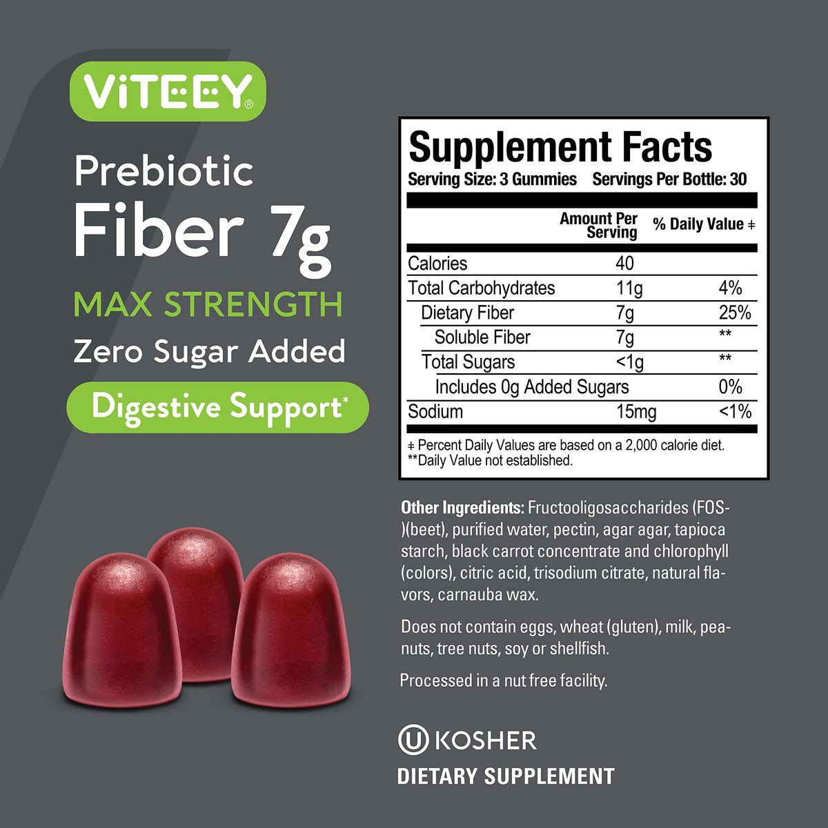 Prebiotic Fiber Gummies 7G Extra Strength [Zero Sugar Added] Digestive Heath Regularity