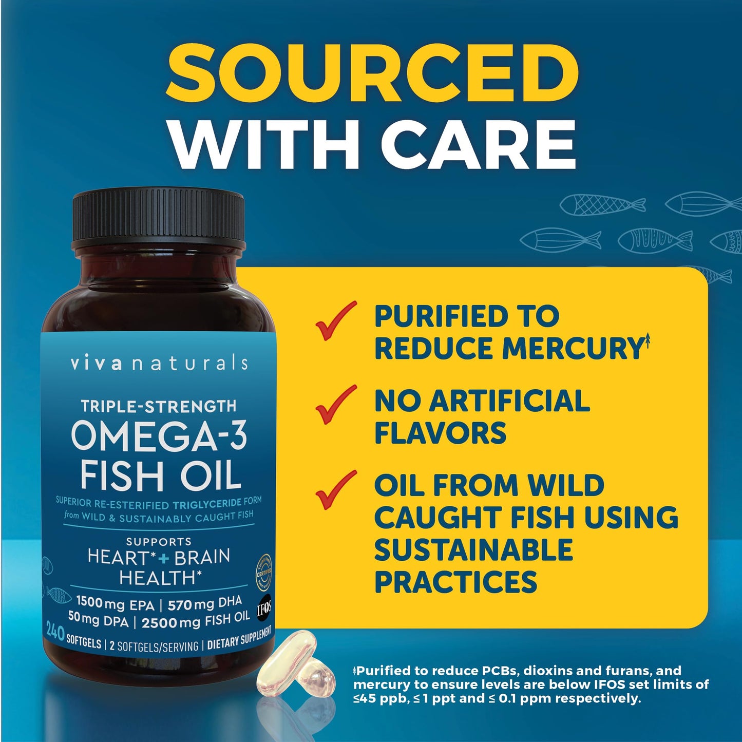 Omega 3 Fish Oil Supplement for Women and Men - 2500 mg Triple Strength Fish Oil per Serving with Omega 3 Fatty Acids Including EPA, DHA DPA - 180 Pescatarian-Friendly Softgels