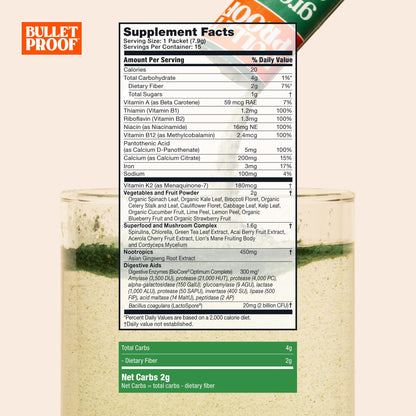 Bulletproof Greens, 8.4 Ounces, Daily Greens Powder with Superfoods, Nootropics, Vegetables, Fruits and Essential Nutrients