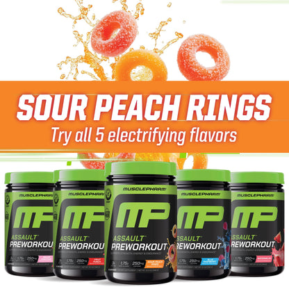 MusclePharm Assault Pre Workout Powder for Men & Women – Energy & Strength Boost Pre-Workout Supplements with Beta Alanine, Caffeine, Creatine & Betaine Anhydrous – 30 Servings, Fruit Punch Flavor