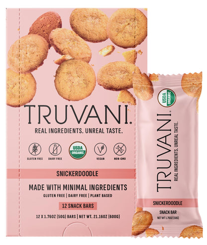 Truvani Plant Based Snack Bars | Variety | 12 Pack | Vegan | 5-8g Protein | USDA Organic and Vegan | Dairy, Soy, and Gluten Free | Individually Wrapped