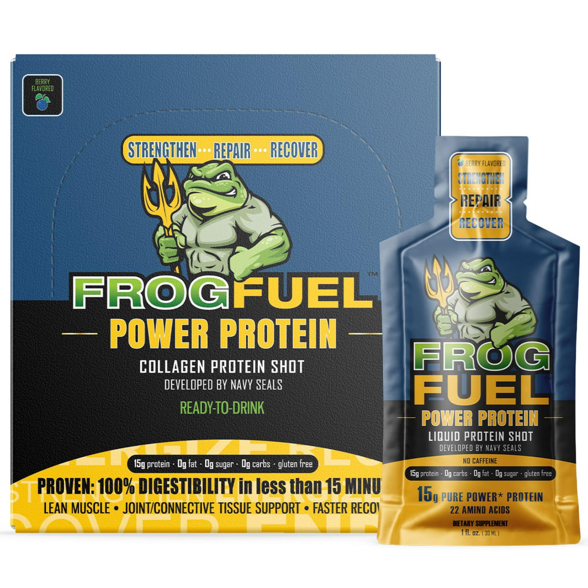 Frog Fuel Power Regular Complete Protein Shot, 15g Protein Nano-Hydrolyzed Grass Fed 