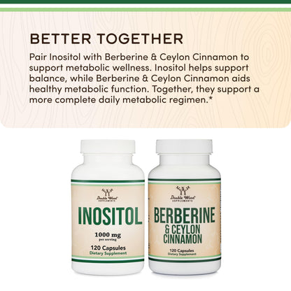 Inositol Capsules (Myo Inositol) 1000mg Health Support for Women (60 Count)(No Fillers, Vegan Safe, Gluten Free) by Double Wood