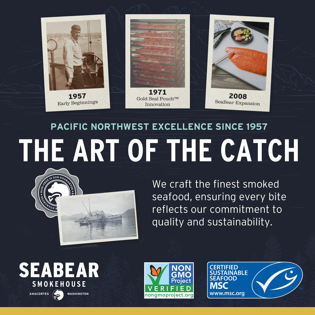 SeaBear Smoked Salmon Trio 18oz (3 x 6oz) Fillets Gift Box – Wild Alaska Sockeye, Wild Pink & Coho Fillets, Shelf Stable, Ready to Eat, 18 Ounce (3 x 6 Ounce) Filets