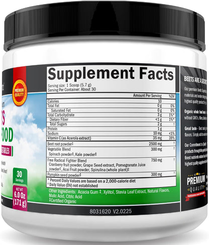 Beet Root Powder - Beets Superfood Supplement with Vitamin C - 30 Servings