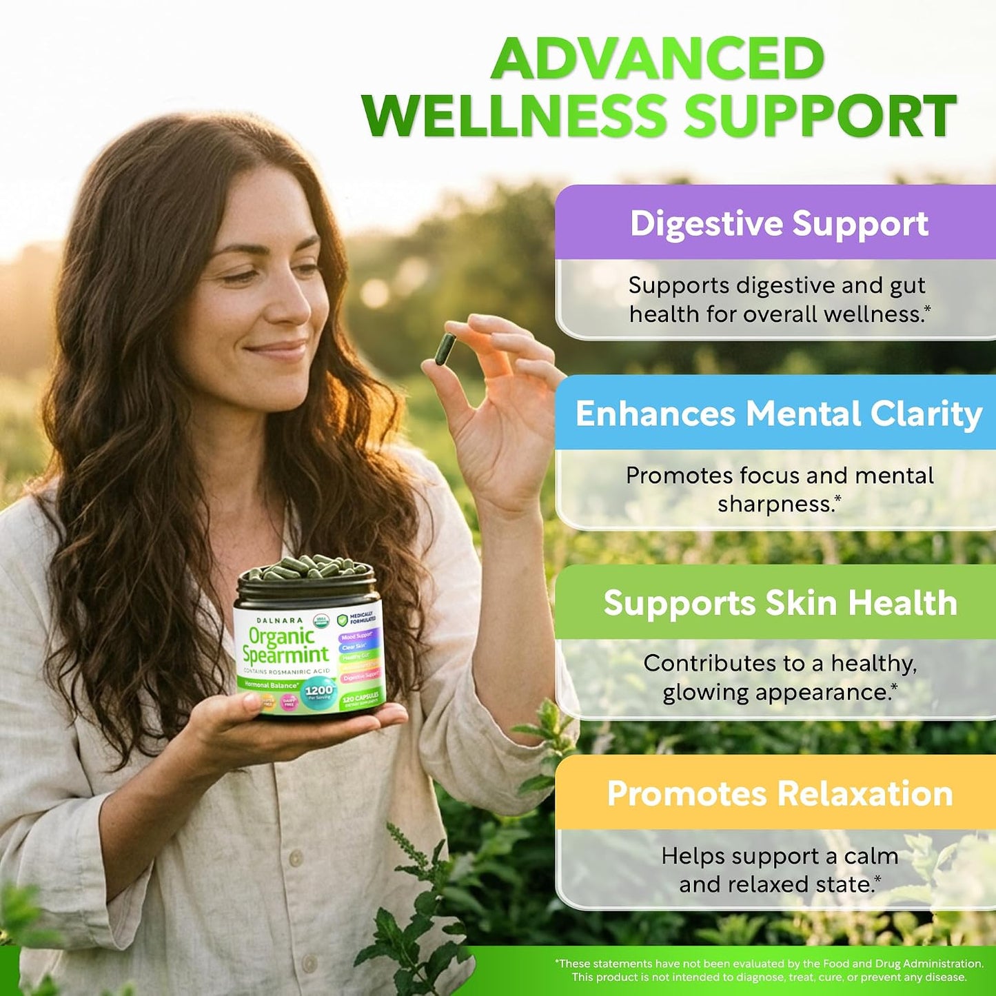 USDA Organic Spearmint Capsules | Digestive Support, 1200mg | 60-Day Supply