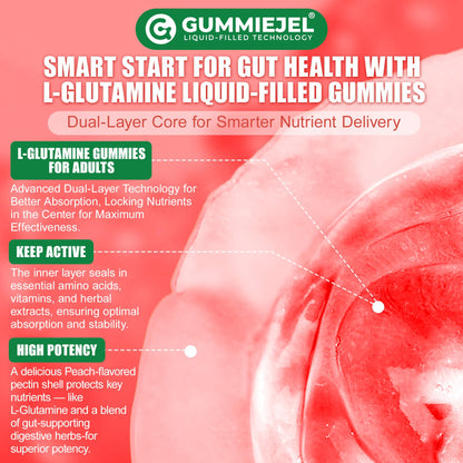 Nextdia L-Glutamine 1200mg Gummies, GLP-1 Friendly, for Gut & Immune Support, Leaky Gut Repair with Akk Probiotic, Slippery Elm, Marshmallow Root, Ginger, Aloe, Vitamin C D3, Zinc, Sugar-Free, 60 Cts