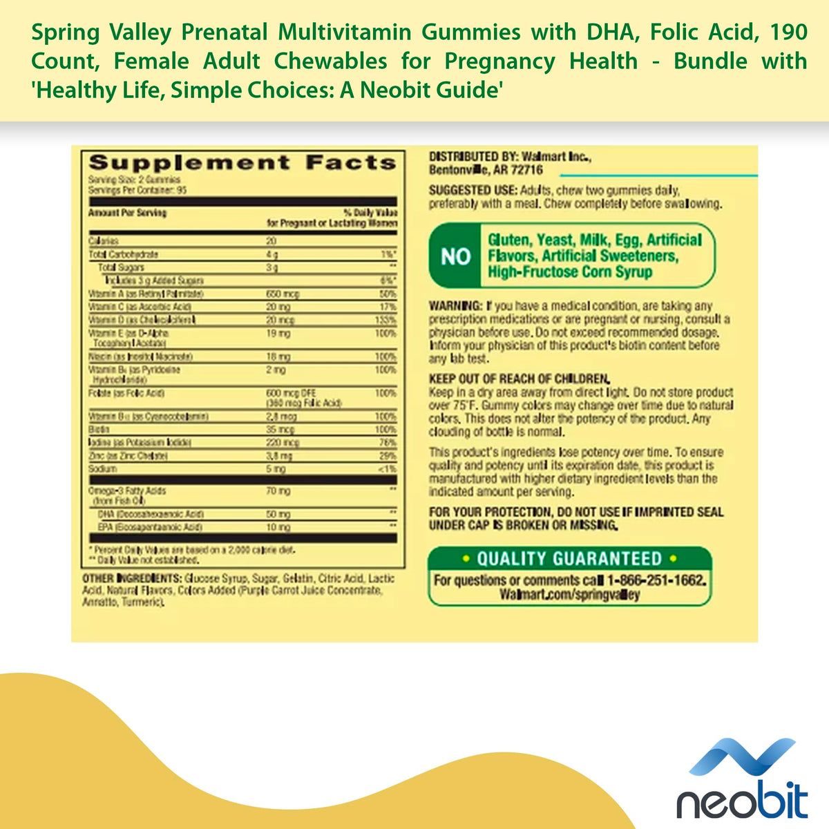 Spring Valley Prenatal Multivitamin Gummies with DHA, Folic Acid, 190 Count, Female Adult Chewables