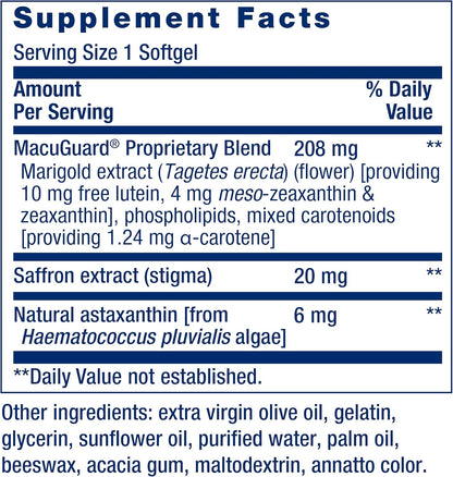 Life Extension MacuGuard Ocular Support with Saffron & Astaxanthin – Eye Health Supplement for Healthy Vision – with Lutein, zeaxanthin, Meso-zeaxanthin – Gluten-Free, Non-GMO – 60 softgels | For Eye Health, Healthy Vision with Lutein, Zeaxanthin, Meso-Ze