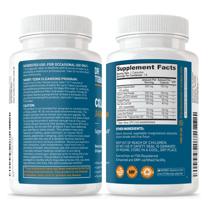 Dr. Tobias Colon 14 Day Cleanse | Supports Digestion & Gut Health | Colon Cleanse Detox | Constipation Relief & Gut Health Support for Women & Men | Psyllium + Senna + Probiotics | 28 Capsules