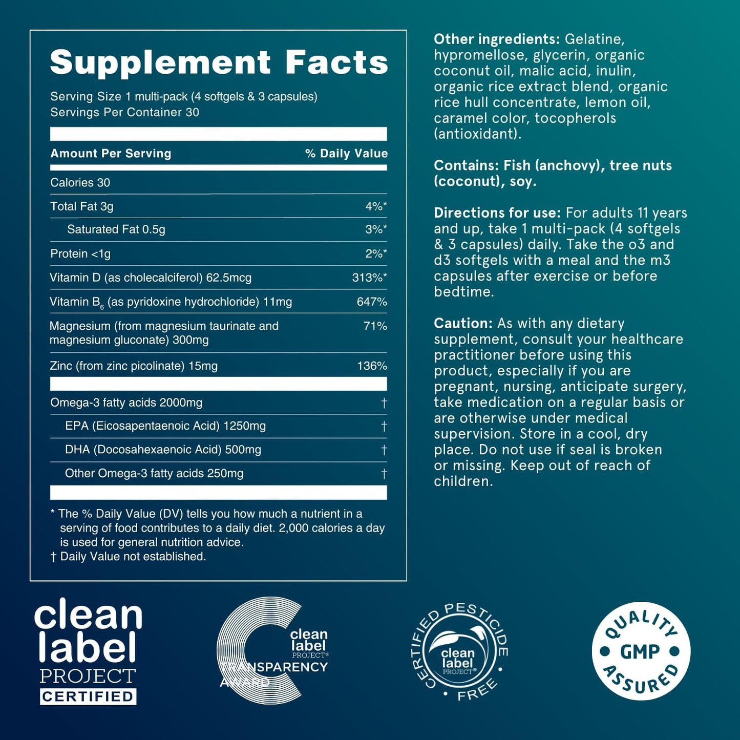 Puori P3 Health Essentials with Magnesium Zinc Complex, Omega 3 Fish Oil & Vitamin D3 Supplements - Men & Womens Daily Multi-Vitamins for Immune System Support & Overall Health - 30 Servings