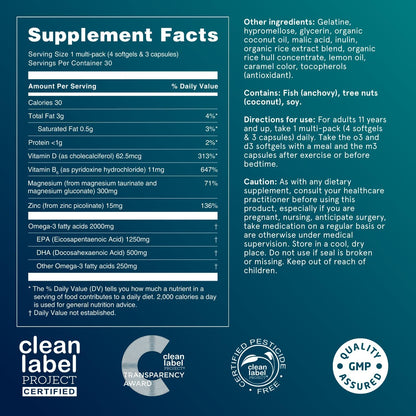 Puori P3 Health Essentials with Magnesium Zinc Complex, Omega 3 Fish Oil & Vitamin D3 Supplements - Men & Womens Daily Multi-Vitamins for Immune System Support & Overall Health - 30 Servings