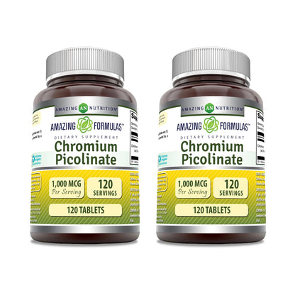 Amazing Formulas Chromium Picolinate 1000 Mcg | Tablets Supplement | Non-GMO | Gluten-Free | Made in USA (120 Count, 1 Pack)